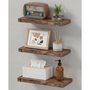 LifetimeWarranty Easy Install Floating Shelves,15.7 Inch Wall Mounted Wooden Floating Shelves, Small Wall Shelf for Storage&Home Decor, Living Room, Kitchen, Office, Corner Shelf for Bathroom,Set of 3