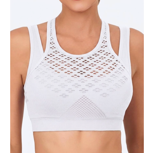 RUNNING GIRL Sports Bras for Women High Support,Seamless Ribbed Longline High Neck Sports Bra Racerback Padded Crop Top Yoga (Small, A-White)