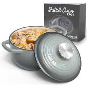 Segretto Cookware Enameled Cast Iron Dutch Oven Pot with Lid Grigio Scuro (Gradient Gray) 1.7 Quarts Dutch Oven Cast Iron with Handle 1.7 qt for Bread Baking