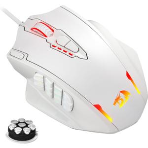 Redragon M908 Impact RGB LED MMO Gaming Mouse with 12 Side Buttons, Optical Wired Ergonomic Mouse with Max 12,400DPI, High Precision, 18 Programmable Macro Shortcuts, Comfort Grip, White