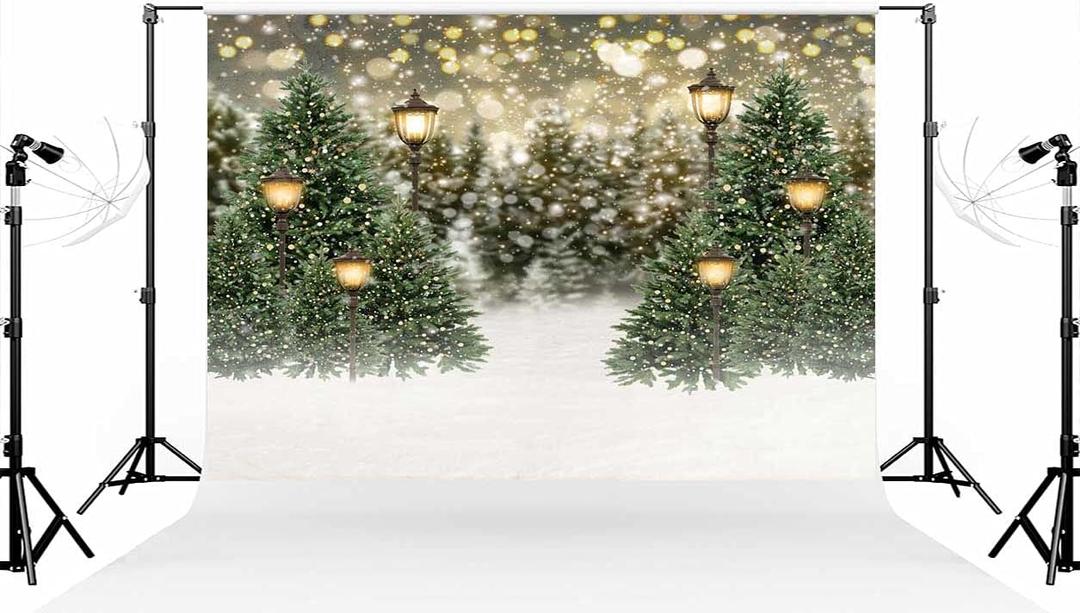 Kate 88ft Christmas Tree Photo Backdrop Bokeh Light Green Street Glitter Photography Background Xmas for Indoor Foldable Photo Studio Props