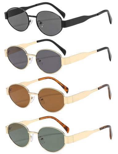 ISIUINN Retro Oval Sunglasses for Women Men 90s Trendy Gold Metal Frame Sun Glasses Small Round Classic Shades (Black+Gold Grey+Gold Brown+Gold Green)