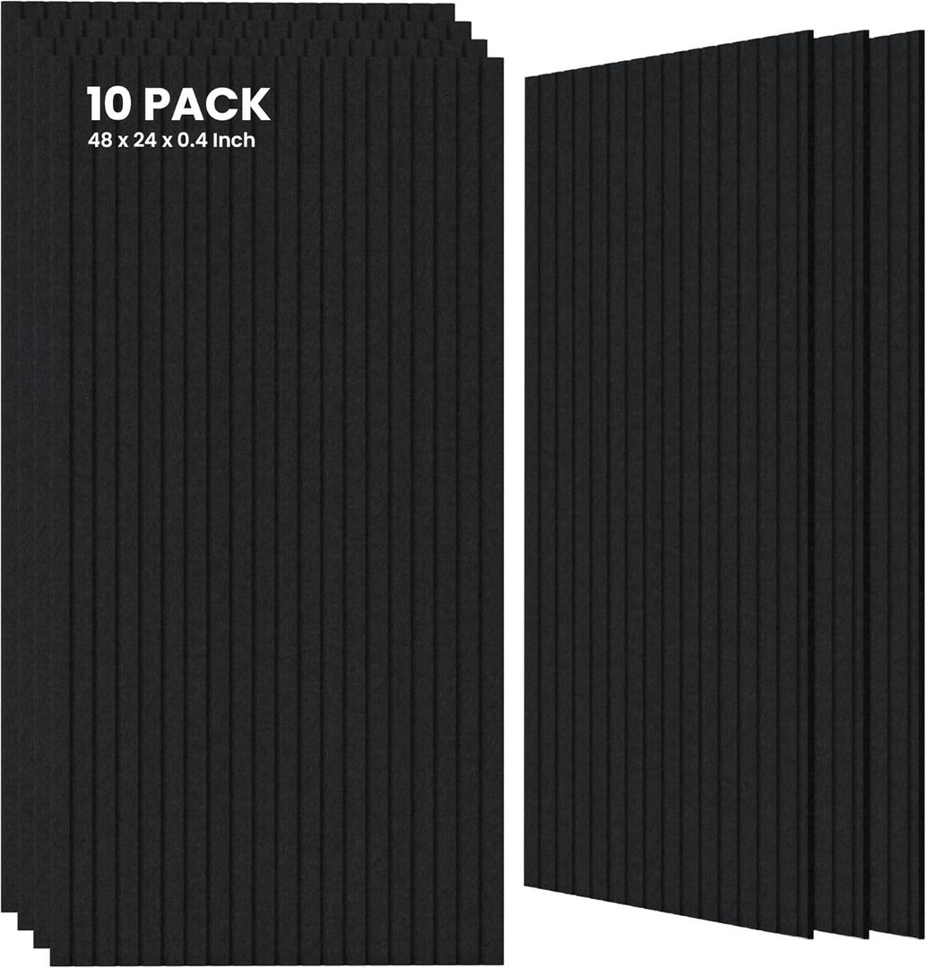 10 Pack Large Acoustic Panels,48 x 24 x 0.4 Inch Sound Proof Foam Panels for WallsPremium Noise Dampening Panels,Sound Panels for Media Room, Office and Studio,Black