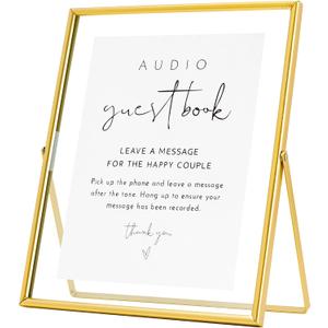 Calculs Wedding Inspo Audio Guest Book Gold Sign Holder Welcome Sign for Photobooth Metal Glass Picture Floating Frames 10x8inches for Party Table Decoration Sign