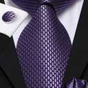 Dubulle Mens Tie Set Solid Paisley Silk Striped Necktie for Men with Cufflinks Tie and Pocket Square (Dark Purple)