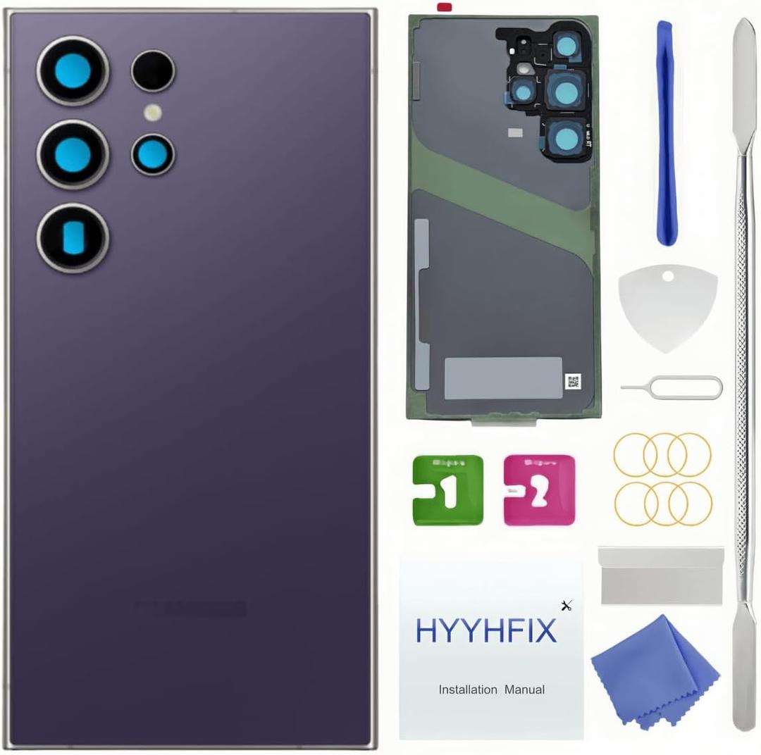 Galaxy S24 Ultra Back Glass Replacement for Samsung Galaxy S24 Ultra Rear Back Cover Glass Waterproof and Camera Lens+Professional Repair Tool Kit (Titanium Violet)