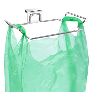 Large Stainless Steel Trash Bag Holder for Kitchen Cabinets Doors and Cupboards, Under Sink Bag Holder, Garbage Bag Holder, Waste Can, Kitchen Trash Cans (Silver)
