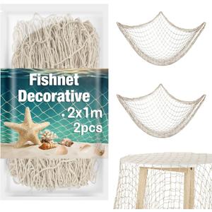 Sukh 2PCS Fish Net Decorative - Fish Net Decorations Decorative Netting Nautical Fishnet Table Runner Nets Netting Fishnet Ocean Party Rope Decoration