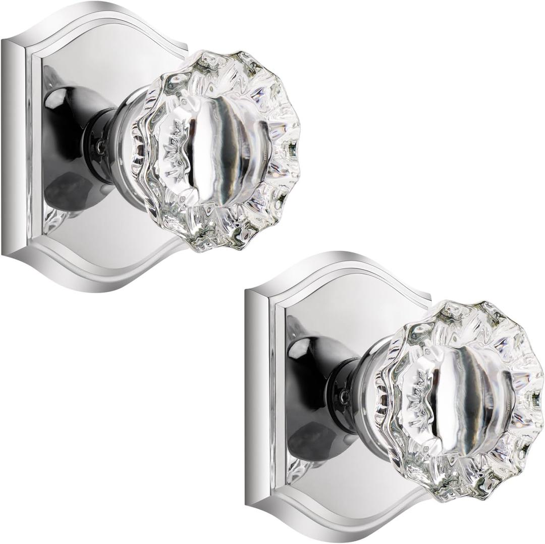 Dllween Crystal Dummy Door Knob Interior, Polished Chrome Glass Dummy Door Knob Door Handles for Closet Bifold Doors, 2 Pack