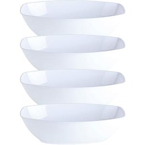PLASTICPRO Disposable Oval Serving Bowls, Party Snack or Salad Bowl, 72-Ounce, Plastic (4, WHITE BOWLS)
