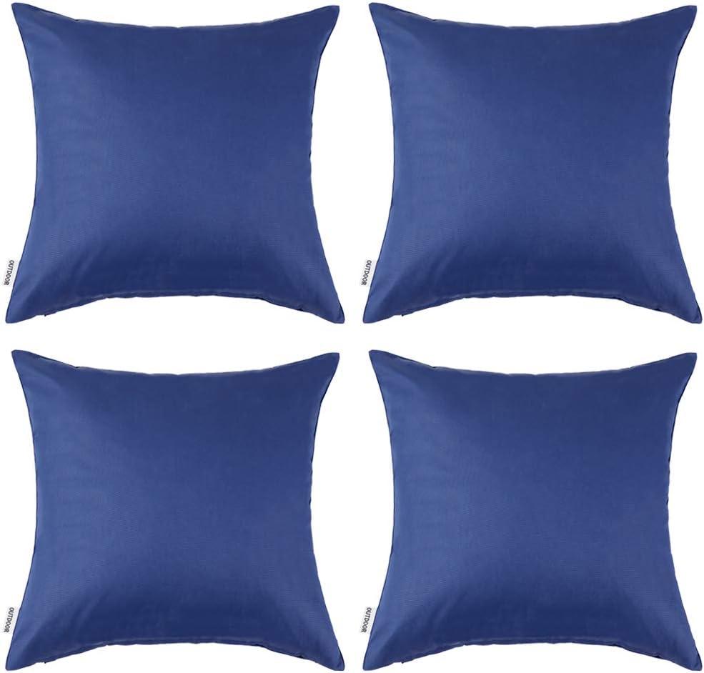 MIULEE Pack of 4 Decorative Outdoor Waterproof Summer Pillow Covers Square Garden Cushion Cases PU Coating Throw Pillow Cover Shell for Patio Tent Park Couch 18x18 Inch Navy Blue
