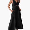 ANRABESS Women's Jumpsuits Summer Wide Leg Sleeveless V Neck Casual Dressy Linen Pants Rompers 2025 Vacation Beach Outfits, Size Small