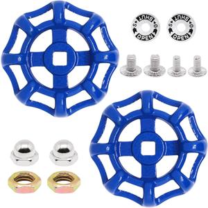 2 Pack Outdoor Faucet Handle Replacement, 7mm x 7mm Square Stem Hole Water Spigot Handle Replacement, Cast Iron Round Wheel Outside Faucet Handles with Screws Spacer (Blue)