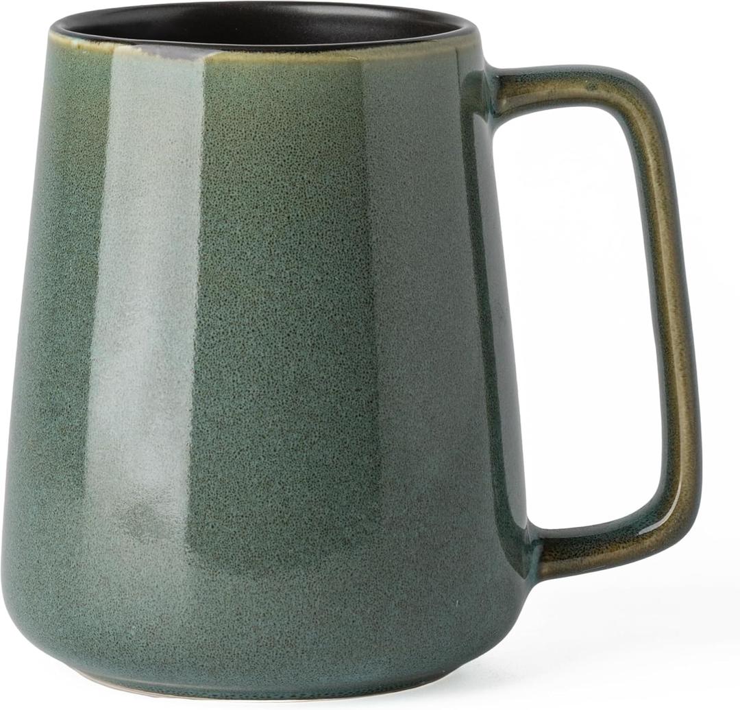 Ceramic Coffee mugs, 24 oz, Extra Large Mugs, Big Tea Cups, Pottery and Large Handle, Hand-painted Mugs, Wide Bottom Coffee Mug for Office and Home, Microwave and Dishwasher Safe. (Green)
