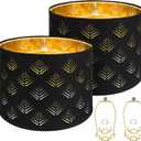 Lamp Shades Set of 2, Drum Lampshades with Leaf Design, 13" Top x 13" Bottom x 10" High (Spider) Modern Linen Lamp Shades for Table Lamp & Bedside Lamp, Assembly Required Black Lampshades Replacement