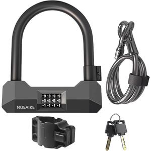 U Bike Lock 4-Digit Resettable Combination  Heavy-Duty Anti Theft with 4FT Security Steel Cable-2 Keys and Bracket,Oversized Bicycle Locks Perfect for Mountain & Road Bike,Scooter and Ebike
