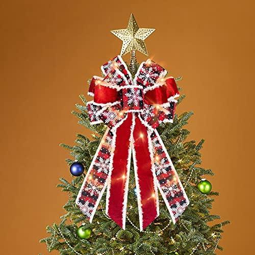 Hying Large LED Christmas Wreath Bows for Front Door Decor, Christmas Bow with LED Lights Xmas Snowflake Velvet Bows for Wreath Indoor Outdoor Decorations