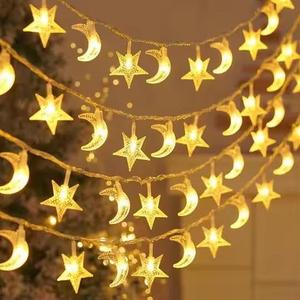 Whimsigoth Star and Moon Decor String Lights, Indoor Bedroom Classroom Dorm Patio Party Wedding Decor, Warm White Plug or Battery (30ft Plug-in)