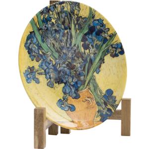 MyGift Plate Display Stand, Rustic Acacia Wood Tabletop Saucer Rack, Folding Picture Frame Holder Easel