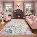 LIVEBOX Pink Washable Rugs 8x10 for Living Room, Soft Pink Rug for Bedroom,Non Slip Ultra Thin Rug Botanical Bedroom Rugs 8x10 Under Bed, Floor Carpet for Dining Room Home Office