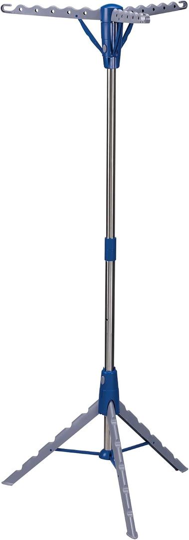 Household Essentials 5009-1 Collapsible Portable Indoor Tripod Clothes Drying Rack for Hanging Laundry | Silver and Blue Medium, 64.5" H x 26" Diameter