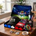 Exun Soccer Fan Gift Basket Set 2026 – 9 Piece Sports Accessories Bundle with Stainless Steel Tumbler, Towel, Keychain, Hat, Wristband & Metal Pin – Triple Nation Flag Design, World Soccer Lover Gift