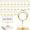 MAXECHO 25 Pack Gold Table Number Holders with 25 Place Cards, Name Cards, Food Labels Tags, Sign Stand for Party Buffet, Mini Photo Picture Holder, Wedding Reception, Birthday, Centerpieces