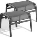 ONBRILL Outdoor Ottoman Set of 2, All Weather Outdoor Foot Stool with Supportive Textliene and Metal Frame, Stackable Oversized Outdoor Foot Rest for Furniture Patio Garden Pool, Grey