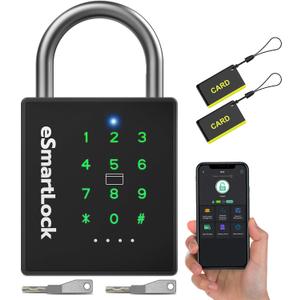 eLinkSmart Heavy Duty Smart Padlock with Key, Pad Lock with Code Keypad, Weatherproof Bluetooth RFID Keyless Electronic Digital Combination Lock for Gate Outdoor Fence Storage Unit Locker Shed Pool
