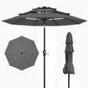 1 x 10FT Patio Umbrella 3 Tiers Outdoor Market Umbrella w/Push Button Tilt, Crank, UV and Waterproof Table Umbrella for Garden, Pool, Backyard, Deck, Lawn, Grey