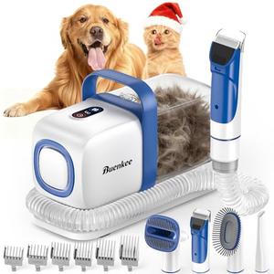 Buenkee Dog Grooming Kit with Vacuum, 15000Pa Pet Hair Clipper and Shedding Brush, 50dB Low Noise, 2L Capacity, White 