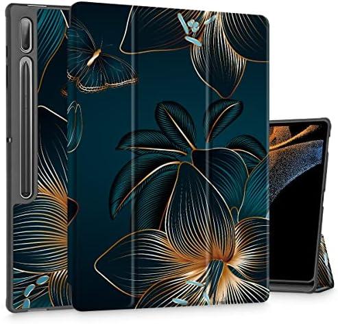Tuiklol Tablet Case for Samsung Tab S10 Ultra (2024 Release) / Tab S9 Ultra 14.6 Inch (2023 Release), Built-on Pencil Holder Slim Hard Shell Case Trifold Stand Cover Auto Wake/Sleep, Black Butterfly