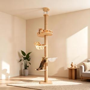 4-Level Floor-to-Ceiling Cat Tree Height Adjustable 55-115in