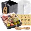 50 Pack Small Charcuterie Boxes with Clear Lids - To Go Paper Mini Charcuterie Box, Disposable Food Containers, 5Inch Dessert Boxes - Sandwich, Cookie, Sushi, Cake Slice, Strawberries (Black)