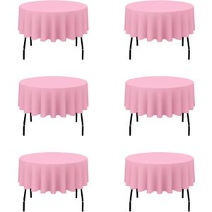 BRILLMAX 6 Pack Pink Round Tablecloths 70 Inch for 30-48 Tables - 150 GSM Polyester Fabric, Standard Drop, Water, Stain & Wrinkle Resistant Cloth Cover for Wedding Reception Banquet Dining Party