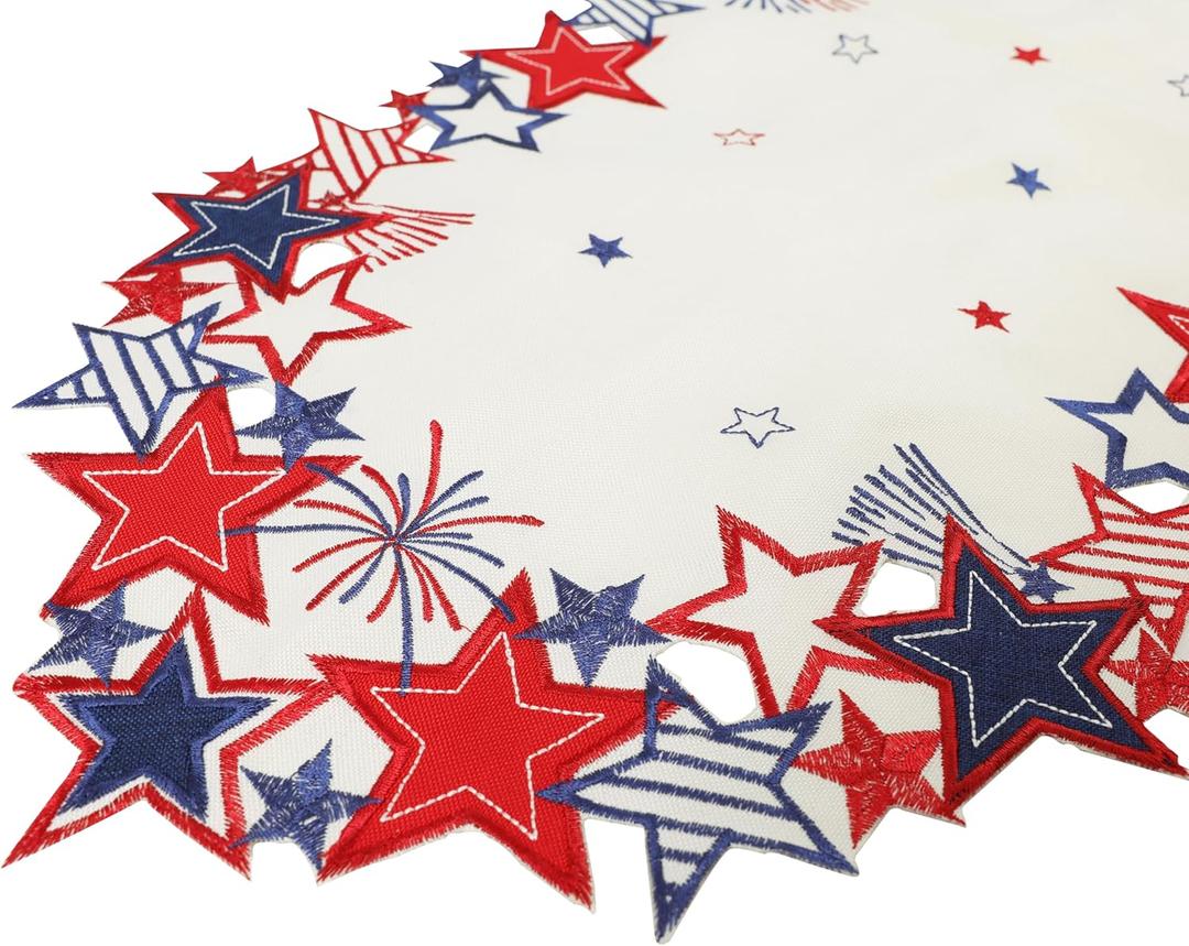 Chlophy 4th of July Table Runner with Embroidered Stars Memorial Day Patriotic Dcor Independence Day Americana Table Runner Kitchen Dining Table Decoration (13"x72")