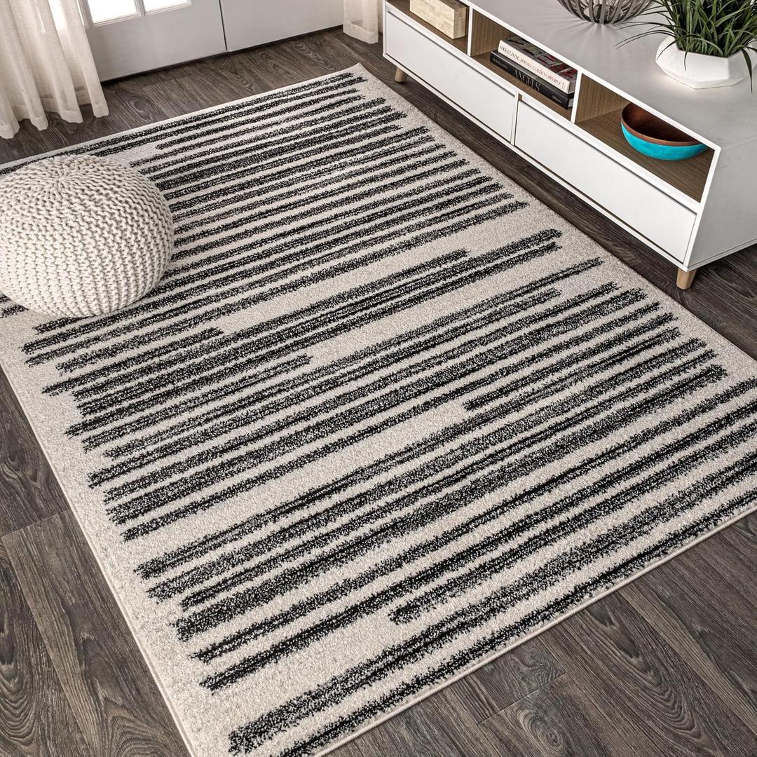 JONATHAN Y Khalil Modern Berber Stripe Cream/Black Indoor Area Rug, 3x5, Contemporary, Bohemian, Easy-Cleaning for Living Room, Bedroom, Kitchen, Pet Friendly, Non-Shedding (MOH207A-3)