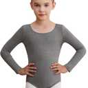 WEGETIT Leotards for Girls Long Sleeve Bodysuit Toddler Black Leotard Ballet Unitard Gymnastics Kids Dance Shirt (4-6 Years, Gray)