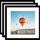 JCJMY 20x20 Picture Frame Set of 3 Black with 16x16 Mat, Display Photo 16x16 with Mat or 20 x 20 Without Mat, Wall Hanging Large 20x20 Poster Frame with Shatter Resistant Plexiglass, 3 Pack, Black