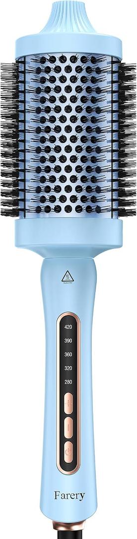 Farery 2.4" Thermal Brush, Large Barrel Heated Round Brush with Triple PTC & 5 Heat Settings (280-420F), Lightweight Dual Voltage for Voluminous Big Curls, Waves & Straightening Long Hair