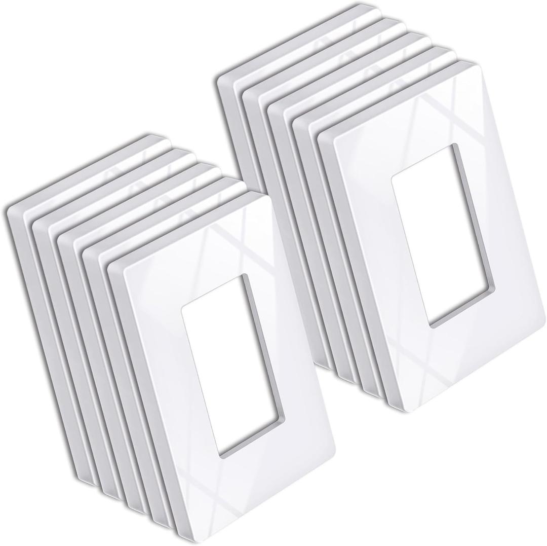 BESTTEN 10 Pack Screwless Decorator Wall Plate, Decorative Outlet Cover, USWP6 Gloss Snow White, Decorative Faceplate for Receptacle & Switch, 1 Gang, H4.69 x W2.91