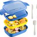 Large Capacity Bento Box Adult Lunch Box,3 Layers Stackable Bento Lunch Containers for Adults/Kids, Built-in Utensil Set, Bento Lunch Box for Dining Out, Work, School, Blue