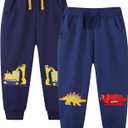 Bumeex Baby and Toddler Boys' 2-Pack Pull on French Terry Pants 1-7Y (Excavator+dinosaur)