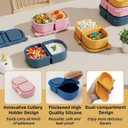 3 Pack Reusable Silicone Snack Containers with Lids, 8.5oz 2 Compartment Snackle Box Containers, Ideal Portable Small Snack Pack Containers for School, Office and Picnic (Blue, Pink, Yellow)