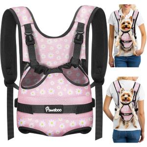 Pawaboo Pet Dog Front Carrier Backpacks, Legs Out Pet Carrier Backpack, Adjustable Easy-fit Dog Chest Carriers for Small Medium Dogs Hands Free for Travel Hiking Cycling Camping, S, Pink Daisy