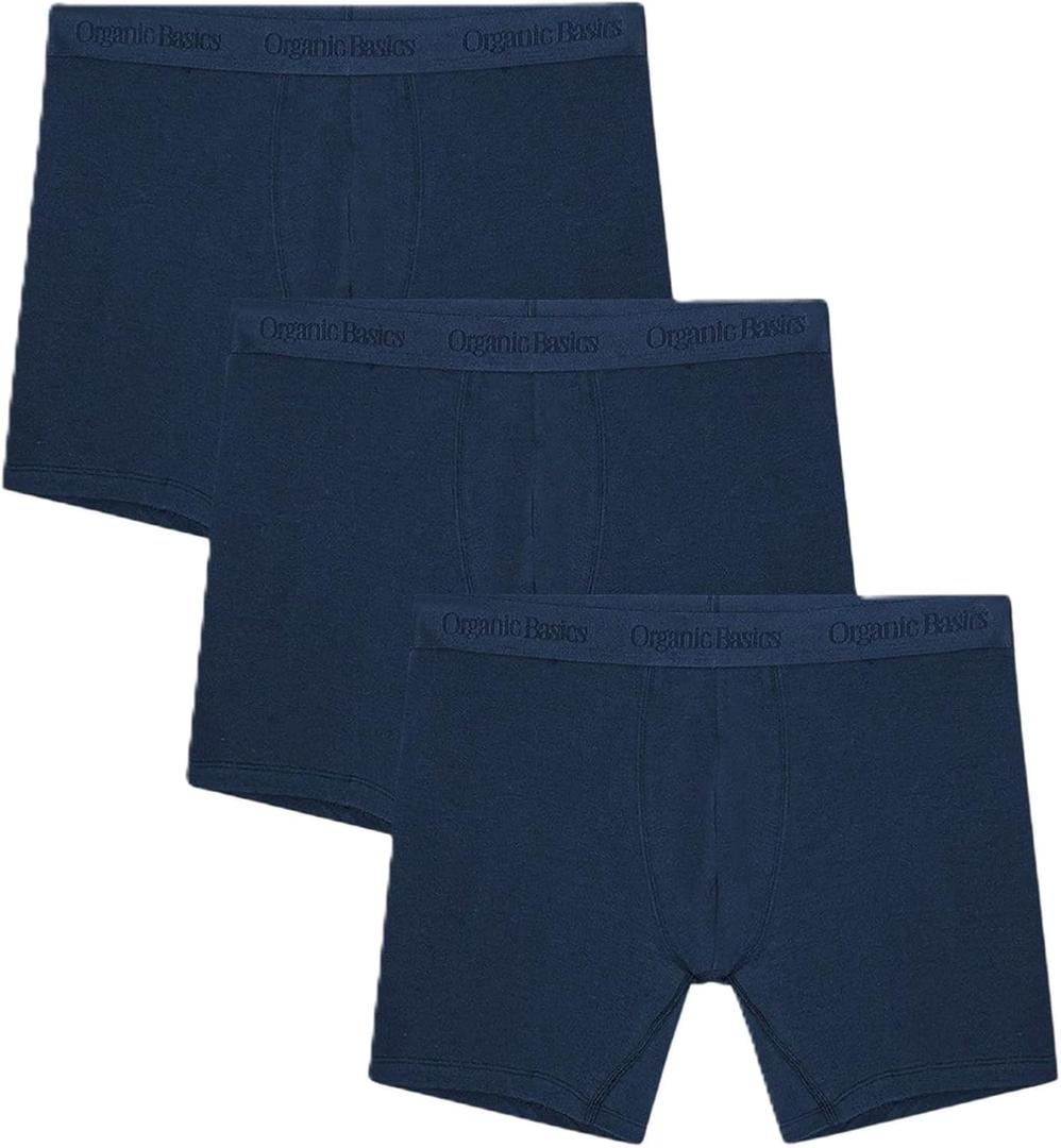 Organic Basics Men's Premium 6" Boxer Brief Underwear 3-Pack, Midnight Blue/Midnight Blue/Midnight Blue, 3X-Large
