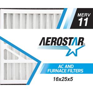 Aerostar 16x25x5 MERV 11-2 Count - Pleated HVAC, Furnace & Air Conditioner Filters - Removes Dust, Cold & Flu Germs, Lint, Mold, Pet Dander, Allergy-Causing Pollen, Smog & Smoke