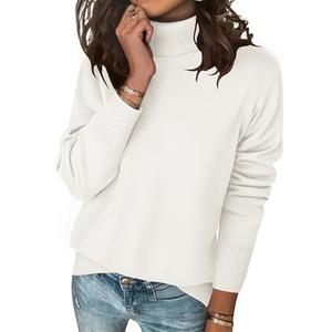 Zeagoo Women's Turtleneck Sweater Long Sleeve Spilt Hem Casual Knit Pullover Chunky Fall Winter Jumper Top 2026 White XL