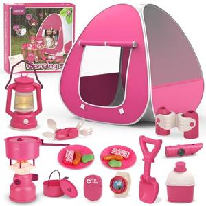 Kids Camping Set with Tent - Pop Up Tent, Kids Play Tents Outdoor Toys Camping Tools Set Gift for Girls Age 3 4 5 6 Year Old Birthday Christmas