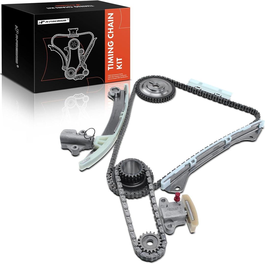 A-Premium 10-PC Engine Timing Chain Kit W/Tensioner & Guide & Sprocket Compatible with Nissan Cube 2009-2012 L4 1.8L, Sentra 2007-2012 L4 2.0L, Versa 2007-2012 L4 1.8L - DOHC Engine Only